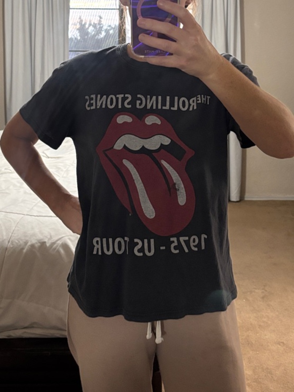 The Rolling Stones Black Tee with Red Tongue Graphic